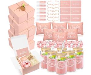 FillTouch 42 Piezas de Regalos de propuesta de Dama de Honor, Regalos de Despedida de Soltera, Incluye Caja de Regalo, Taza de Vidrio, Bolsas de Maquillaje, Tarjetas invitadas, bálsamo Labial