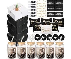 FillTouch 54 regalos de propuesta de dama de honor, regalo de dama de honor, incluye caja de regalo de boda, bolsa de maquillaje, tarjeta de invitación, taza de cristal, bálsamo labial, pulsera para