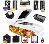 Filltown Cortador de verduras multiusos 15 en 1, 7 cubos intercambiables de acero inoxidable para picar, cortar y cortar en dados (con tapa y colador)