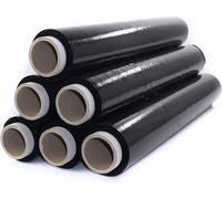 Film 2KG Transparente o Negro para Embalar 50CM x 200M,23 Micras Rollo de Papel Film Resistente de Plástico con Alta Elasticidad para Mudanzas y Envíos (NEGRO, 6 ROLLOS)