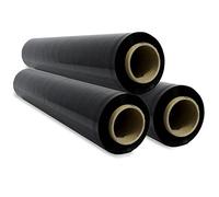 Film Negro para Embalar, Film Negro Opaco, Papel Film, Rollo de Plastico Protector Muebles, Cajas Mudanza, Plastico Cubretodo 50cm x 300m estirables - SIDI (3 unds, Negro)