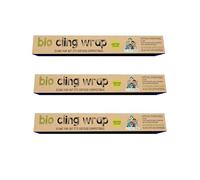 Film transparente biodegradable Eco Green Living Bio Cling Wrap 100% compostable, sin BPA ni plástico, apto para alimentos, dispensador de cartón reciclable. Paquete de 3 rollos de 30 cm x 30 m