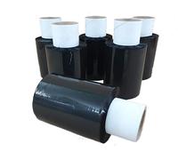 Film Transparente o Negro para Embalar 100MM x 200M,23 Micras Rollo de Papel Film Resistente de Plástico con Alta Elasticidad para Mudanzas y Envíos (NEGRO Mini Film, 6 ROLLOS)
