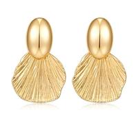 FILMOON Pendientes de oro colgantes de concha para mujer, aretes de dos tonos en forma de abanico, joyería de moda, latón, sin piedras preciosas, Latón, Sin piedra preciosa