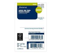 Filofax Recambio de agenda de calendario, tamaño mini, vista semanal, papel blanco, sin rayas, multilingüe: cuatro idiomas, 2024 (C68127-24)