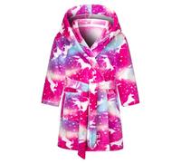 FILOWA Albornoz con Capucha Niña Infantil Ducha Bata de Baño Fluffy Casa Polar Suave Pijamas Caliente Animados Franela Ropa de Dormir para Niño Pequeños 5-6 Años, Rojo Unicornio