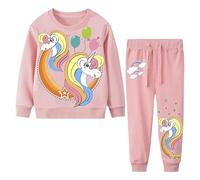FILOWA Chándal Conjunto Niña Infantil Algodon Mangas Largas Sudadera y Pantalon Deporte Completo Unicornio Estampado Jogging Set Moda Ropa Primavera Otoño Traje Para Niños 4-5 Años, Rosa Claro