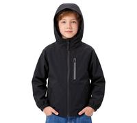 FILOWA Chaqueta Impermeable Niños Chubasquero con Capucha, 5-6 años, Negro