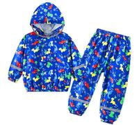 FILOWA Chubasquero Bebe Niño Impermeable con Capucha y Reflectante Ligero Chaqueta Lluvia & Pantalones Traje Azul Dinosaurio Transpirable Impermeable Traje de Lluvia Reutilizable Abrigos 1-2 años