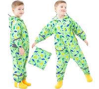 FILOWA Chubasquero Niño Impermeable con Capucha Transpirable Chaquetas Plegable Traje de Lluvia Agua Estampado Encapuchado Mono Ligero Unisexo Infantil Bebé Impermeable 3-5 Años, Verde Dinosaurio