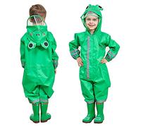 FILOWA Chubasqueros Impermeable Chaquetas Lluvia Niño Verde Traje de Lluvia Encapuchado Mono Grande Poncho Escuela Reflectante Rana Animal Dibujos 3-5 años