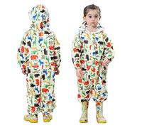 FILOWA Chubasqueros Infantil,Impermeable Amarillo Chaquetas Lluvia Niña Niño Animal Patrón con Capucha Mono Grande Traje de Lluvia Poncho Escuela Running Pantalones Capa Bebé Unisexo 3-5 años