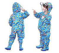 FILOWA Chubasqueros Infantil,Impermeable Chaquetas Lluvia Niña Niño Azul Carros Patrón con Capucha Mono Grande Traje de Lluvia Poncho Escuela Running Pantalones Capa Bebé Unisexo 3-5 años