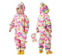 FILOWA Impermeable Chubasquero Niñas Lluvia Chaquetas con Capucha Portátil Reutilizable Dinosaurio Estampado Mono Traje de Lluvia Ligero Parque Camping Impermeables para Infantil 3-5 Años, Rosa