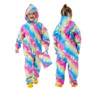 FILOWA Impermeable Chubasquero Niñas Lluvia Chaquetas con Capucha Portátil Reutilizable Unicornio Estampado Mono Traje de Lluvia Ligero Escuela Parque Camping Impermeables para Infantil 3-5 Años