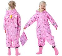 FILOWA Impermeable Chubasquero Niñas Lluvia con Capucha Portátil Chaquetas Lluvia Reutilizable Encapuchado Mono Traje Ligero Impermeables para Infantil Bebé 5-7 Años