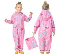 FILOWA Impermeable Chubasquero Niñas Lluvia con Capucha Portátil Chaquetas Lluvia Reutilizable Encapuchado Mono Traje Ligero Impermeables para Infantil Bebé 1-3 Años, Rosa Unicornio