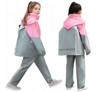 FILOWA Impermeable Chubasquero Niña Chaqueta Lluvia & Pantalones Traje con Capucha y Bolsa Portátil Impermeable Traje de Lluvia Conjunto Ligero Parque Acampada Viajes Abrigos para 13-14 años, Rosa
