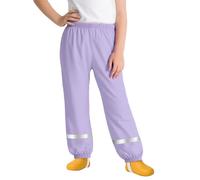 FILOWA Impermeable Pantalones Niñas Pantalon de Lluvia Ligeros Transpirables Pantalón Barro con Tiras Reflectantes sin Forro Fino Peto de Lluvia Exterior Ciclismo para Infantil 9-10 años, Morado