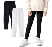 FILOWA Leggings Algodón Niña 2-Pack Elásticos Pantalones Legging Multicolor Largo Pantalón Casual Trousers con Cintura Elástica Primavera Otoño Deportivos Ropa para Infantiles 8-9 Años, Negro Blanco