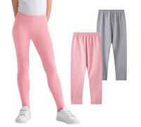 FILOWA Leggings Algodón Niña 2-Pack Elásticos Pantalones Legging Multicolor Largo Pantalón Casual Trousers con Cintura Elástica Primavera Otoño Deportivos Ropa para Infantiles 8-9 Años, Gris Rosa