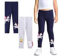 FILOWA Leggings Niña Algodón Elásticos Pantalones 2-Pack Unicornio Estrella Bordado Flecos Legging Largo Cintura Alta Pantalón Casual Trousers Baile Primavera Verano Ropa para Niños 6-7 Años,Gris Azul