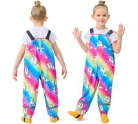 FILOWA Pantalon Impermeable Niñas Niños Pantalón Barro con Tiras Reflectantes Bolsillo Peto de Lluvia Unicornio Dibujos Pantalón de Lluvia Transpirable Ropa Impermeable para Exterior Infantil 5 años