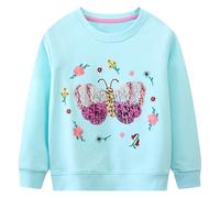 FILOWA Sudadera Niñas Mariposa Lentejuelas Sweatshirt, 4-5 años, Azul