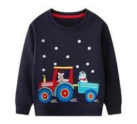 FILOWA Sudadera para Niños Algodon Manga Larga Navidad Pullover, 2-7 Años | Cuello Redondo, Dinosaurios Excavadora Estampado Jersey, Papá Noel Alce Bordado Sweatshirt, Cálido Jumper, Otoño Invierno Top