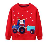 FILOWA Sudadera para Niños Algodon Manga Larga Navidad Pullover, 2-7 Años | Cuello Redondo, Dinosaurios Excavadora Estampado Jersey, Papá Noel Alce Bordado Sweatshirt, Cálido Jumper, Otoño Invierno Top