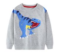 FILOWA Sudadera para Niños Algodon Manga Larga Navidad Pullover, 2-7 Años | Cuello Redondo, Dinosaurios Excavadora Estampado Jersey, Papá Noel Alce Bordado Sweatshirt, Cálido Jumper, Otoño Invierno Top
