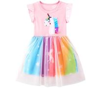 FILOWA Unicornio Vestido Niñas Sin Manga Tul Vestir, 4-5 años, Rosa