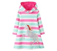 FILOWA Vestidos con Capucha Unicornio Lentejuelas Rosa Verde Raya Niñas Sudadera con Capucha Algodón Otoño Largo Túnica Pullover Tops Manga Larga Suéter 3-4 años