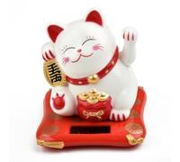 Filteilect Gato de la suerte de mano de onda solar, adorno japonés Maneki Neko de 2.5 pulgadas con brazo móvil alimentado por energía solar, decoración de Año Nuevo para el hogar y la oficina, para