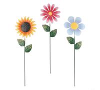 Filteilect Juego de estacas de metal de girasol para jardín, esculturas artísticas de flores de pie, adornos decorativos de patio al aire libre, para patio, césped, primavera y verano