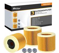 Filtro de 3 cartuchos McFilter compatible con Kärcher WD2, WD3 y KFI 3310; filtro redondo de recambio para aspiradoras de seco y húmedo MV2, MV3, SE 4001 y SE 4002