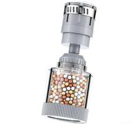 Filtro de agua giratorio de 360° con bolas minerales para uso en frío y caliente, adaptador purificador de grifo multiajuste, compatible con cocina y baño, gris claro