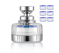 Filtro de Agua para Grifo, Filtro de Grifo para Cocina con 6 Elementos Filtrantes en Algodón PP, Giratorio 360° y Ahorro de Agua, Compatible con Grifos de Cocina y Baño