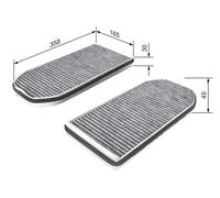 Bosch Filtro de habitáculo R2362 Carbón activo – Anti olores, polen y polvo – Juego de 2 filtros