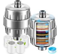 Filtros de cabezal de ducha de 20 etapas para agua dura, 2 filtros suavizantes de agua de ducha con 4 cartuchos de repuesto para eliminar el cloro, fluoruro, metales pesados para piel seca, cabello