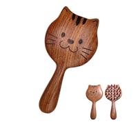FIMWOLZ Cepillo de Masaje en Forma de Gato, Cepillo de Madera de para Masaje del Cuero Cabelludo, Champú, Reduce la Caspa y Estimula el Crecimiento del Cabello