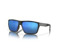 Fin-Nor - Gafas de sol rectangulares con marco negro mate para hombre, espejo azul (base gris), talla M/L, Espejo azul (base gris), Medium/Large