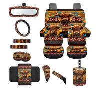 Finagallathe Highland Cow - Juego completo de fundas para asiento delantero y trasero de coche, diseño de mariposas aztecas, fundas para volante, consola central, almohadillas para cinturón de