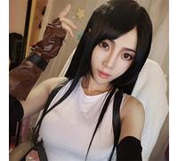 Final Fantasy Noctis Lucis Caelum Tifa.lockhart Pelucas de Cosplay Peluca de pelo sintético largo y recto negro resistente al calor para hombres adultos