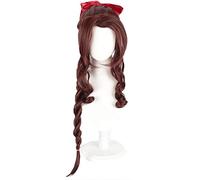 Final Fantasy VII Aerith Cosplay Pelucas Ff7. Cosplay marrón largo rizado peluca de cola de caballo pelo sintético resistente al calor
