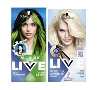 FINAL FANTASY™ XIV Online x LIVE Ultra Brights Tinte semipermanente 024 verde vivo (80 ml) & Schwarzkopf Live Abrillantador Max Blonde 00B (142,5 ml), decolorante, antiamarillez