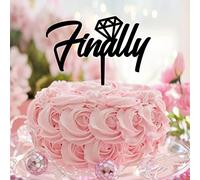 Finally - Decoración para tarta con temática de amor, anillo de diamante blanco, decoración para tarta de cumpleaños, para pareja, caligrafía, monograma, acrílico, negro, boda, fiesta, suministros