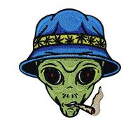 Finally Home Parche termoadhesivo - Alien fumando marihuana | Divertido Fumeta Parches, OVNI Parche para planchar, Hierba Aplique, Remiendo