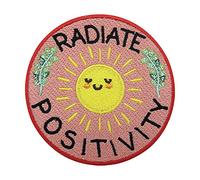 Finally Home Radiate Positivity Happy Sun Parche para planchar | Parches de ramas, plantas, termoadhesivo, diseño con texto en inglés
