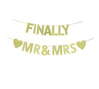 Finally Mr & Mrs Banner,Wedding Bridal Shower Bachelorette Party Decor,Gold Gliter Paper Sign for Engagement Party Decorations.